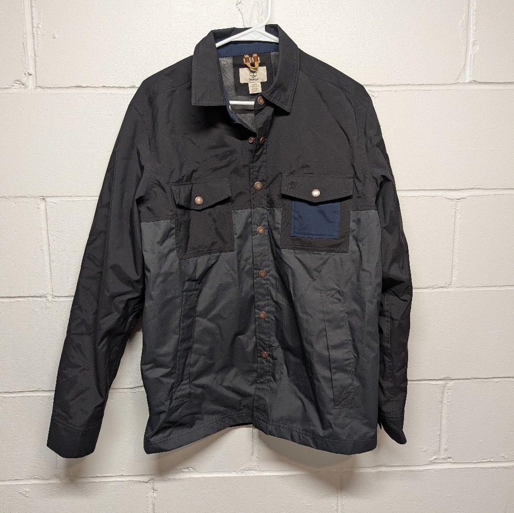 Timberland Men's Black Gray Button Snap Light/Midweight Collared Jacket Medium